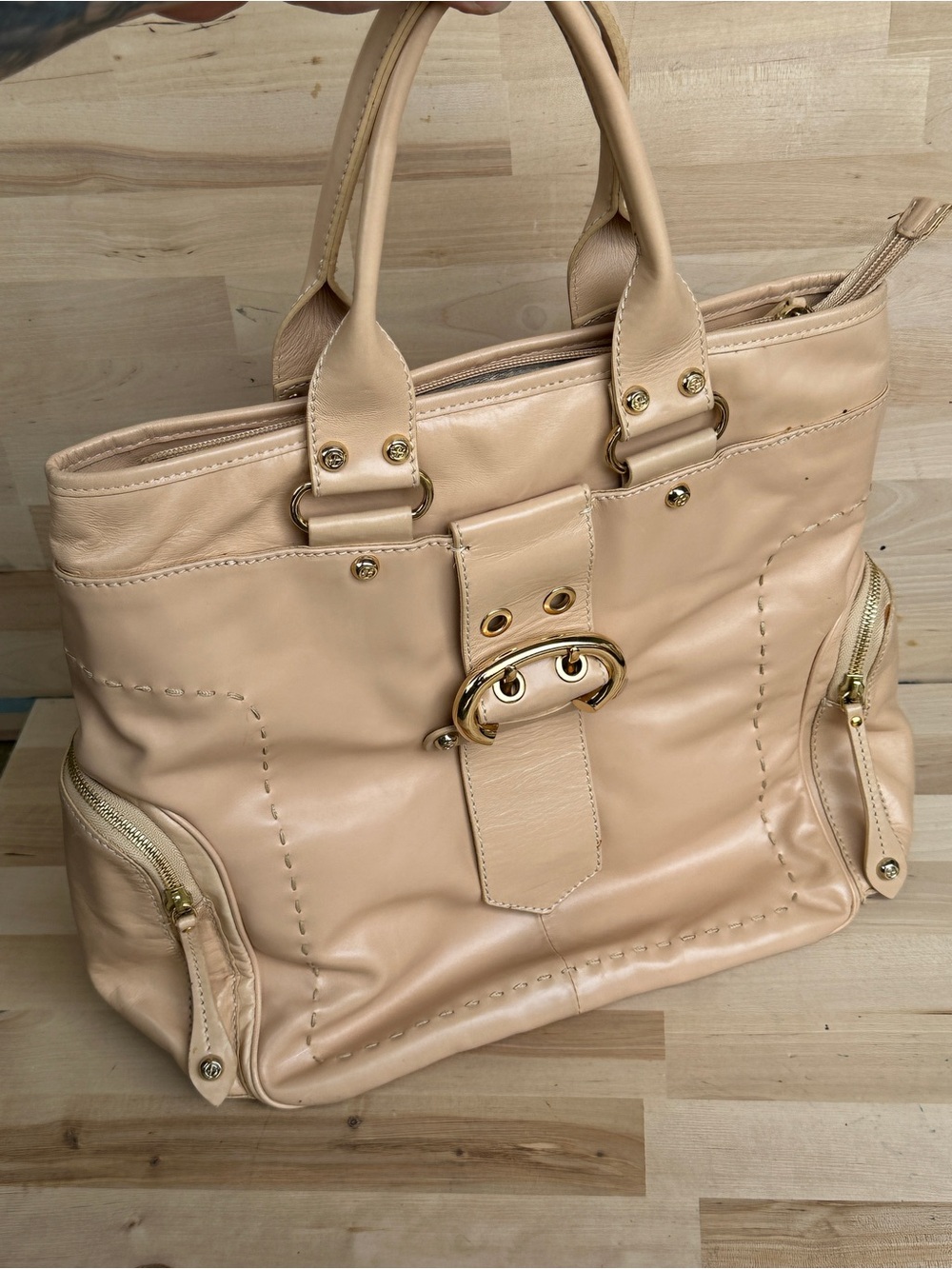 VTG Neutral Beige Tote Bag with Gold Hardware